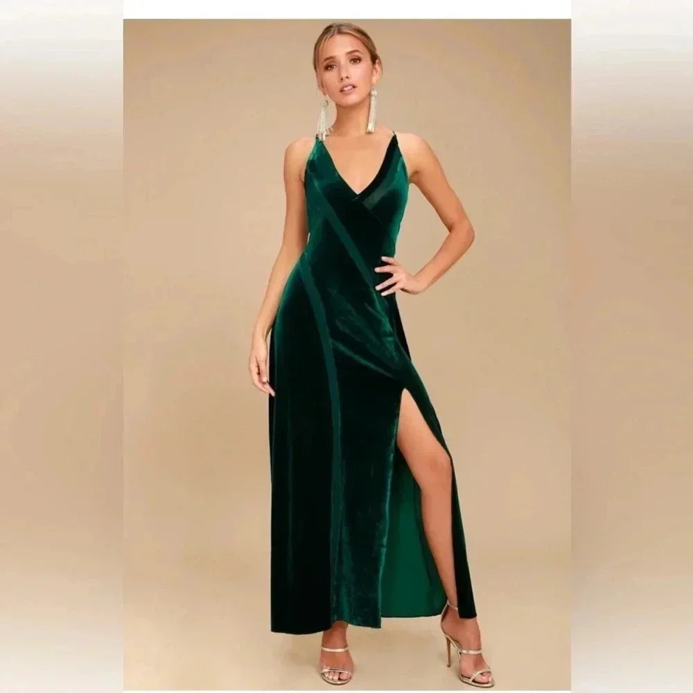 Free People Spliced Velvet Slip Dress Dark Green Size L Boho - Picture 3 of 16